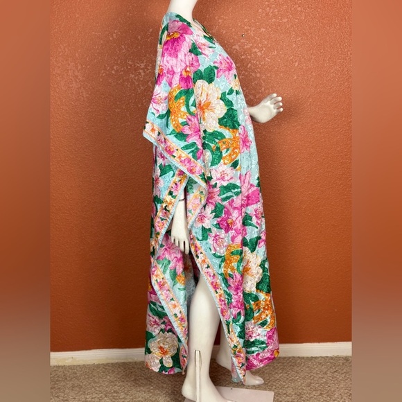 Sante Caftan Kaftan Dress One Size Tropical Floral Teal Green Paisley. E31 - Picture 7 of 10